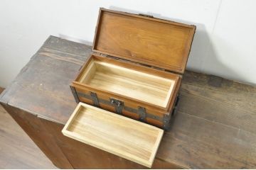 和製ビンテージ　総欅(ケヤキ)材　手打ち金具　重厚な雰囲気が魅力的な千両箱(銭箱、木箱、ヴィンテージ)(R-080250)