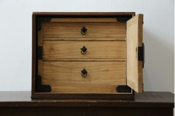 和製アンティーク　外箱付き　天保　歴史を感じる桐材の證文箱(証文箱、船箪笥、小引き出し、収納箪笥、小物収納)(R-080256)