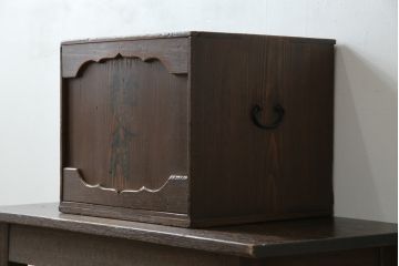 和製アンティーク　外箱付き　天保　歴史を感じる桐材の證文箱(証文箱、船箪笥、小引き出し、収納箪笥、小物収納)(R-080256)