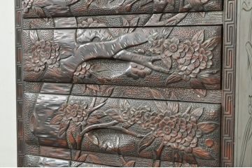 和製ビンテージ　上手物!!　大島一水作　日光彫り　職人技が光る五段の小引き出し(チェスト、整理箪笥、卓上収納、ヴィンテージ)(R-080259)