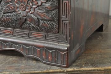 和製ビンテージ　上手物!!　大島一水作　日光彫り　職人技が光る五段の小引き出し(チェスト、整理箪笥、卓上収納、ヴィンテージ)(R-080259)