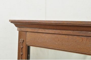 和製アンティーク　楢(ナラ)材　大正ロマンの趣を感じるレリーフ入りの大型ウォールミラー(壁掛け鏡、姿見、店舗什器)(R-080269)