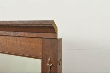 和製アンティーク　楢(ナラ)材　大正ロマンの趣を感じるレリーフ入りの大型ウォールミラー(壁掛け鏡、姿見、店舗什器)(R-080269)