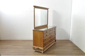 中古　美品　職人手作りオーダー家具　上品な佇まいの横浜ダニエル風ドレッシングチェスト(吊鏡、鏡台、化粧台、ミラー、ドレッサー)(製作費約110万円)(R-080278)