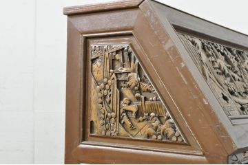 アジアンビンテージ　総彫り　職人技が光る!細部まで施された彫刻が目を惹くビューロー(ワークデスク、簿記机、ライティングビューロ、引き出し、ヴィンテージ)(R-080295)