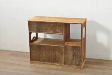 和製アンティーク　上手物!!　素朴だが作りの良いラデン漆絵の総桐茶棚(茶箪笥、飾り棚、収納棚、戸棚、引き出し)(R-080296)