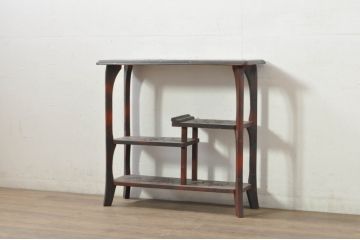 和製ビンテージ　牡丹の彫刻が上品な根来塗り風の飾り棚(茶棚、あけぼの塗り、違い棚、収納棚、ヴィンテージ)(R-080303)