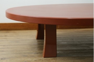 和製ヴィンテージ　伝統工芸品　輪島塗　高海堂　朱塗りが鮮やかで美しい和モダンな丸座卓　定価約150万円　(R-080304)