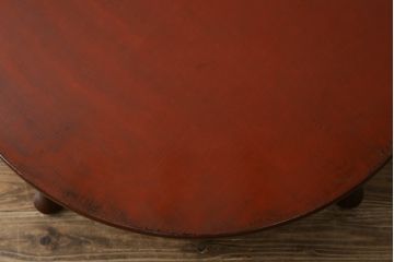和製アンティーク　根来塗り　鎌倉彫　かわいらしいお花の彫刻入りの丸いちゃぶ台(円卓、座卓、ラウンドテーブル、ローテーブル、リビングテーブル)(R-080305)