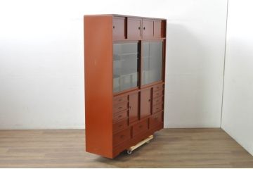 中古　超美品!!　特注!!　最上物!!　内部まで漆塗り　朱塗　布目塗り　漆の味のある風合いが目を引く茶タンス(茶箪笥、茶棚、飾り棚、収納棚、戸棚、引き出し)(製作費約300万円)(R-080306)