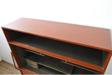 中古　超美品!!　特注!!　最上物!!　内部まで漆塗り　朱塗　布目塗り　漆の味のある風合いが目を引く茶タンス(茶箪笥、茶棚、飾り棚、収納棚、戸棚、引き出し)(製作費約300万円)(R-080306)