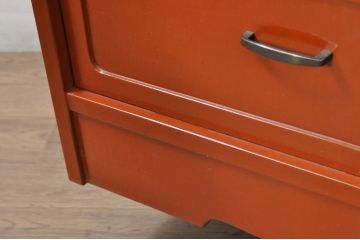 中古　超美品!!　特注!!　最上物!!　内部まで漆塗り　朱塗　布目塗り　漆の味のある風合いが目を引く茶タンス(茶箪笥、茶棚、飾り棚、収納棚、戸棚、引き出し)(製作費約300万円)(R-080306)