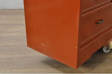 中古　超美品!!　特注!!　最上物!!　内部まで漆塗り　朱塗　布目塗り　漆の味のある風合いが目を引く茶タンス(茶箪笥、茶棚、飾り棚、収納棚、戸棚、引き出し)(製作費約300万円)(R-080306)