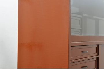 中古　超美品!!　特注!!　最上物!!　内部まで漆塗り　朱塗　布目塗り　漆の味のある風合いが目を引く茶タンス(茶箪笥、茶棚、飾り棚、収納棚、戸棚、引き出し)(製作費約300万円)(R-080306)