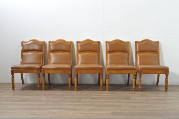 中古　横浜クラシック家具　ダニエル(daniel)　本革(レザー)　品のある佇まいが素敵なダイニングチェア5脚セット(椅子、イス、アームレスチェア、バラ売り可能)(定価1脚約25万円)(R-080314)