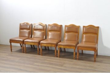 中古　横浜クラシック家具　ダニエル(daniel)　本革(レザー)　品のある佇まいが素敵なダイニングチェア5脚セット(椅子、イス、アームレスチェア、バラ売り可能)(定価1脚約25万円)(R-080314)
