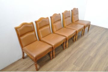中古　横浜クラシック家具　ダニエル(daniel)　本革(レザー)　品のある佇まいが素敵なダイニングチェア5脚セット(椅子、イス、アームレスチェア、バラ売り可能)(定価1脚約25万円)(R-080314)