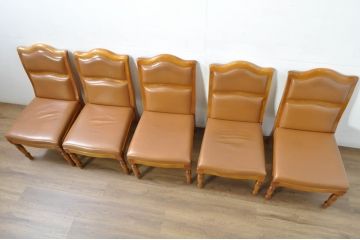 中古　横浜クラシック家具　ダニエル(daniel)　本革(レザー)　品のある佇まいが素敵なダイニングチェア5脚セット(椅子、イス、アームレスチェア、バラ売り可能)(定価1脚約25万円)(R-080314)