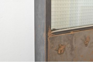 中古　手作り　オーダー品　重厚なアイアン吊り戸2枚セット(アイアンドア、玄関戸、鉄扉、引き戸、ガラス戸、建具、バラ売り可能)(R-080328)