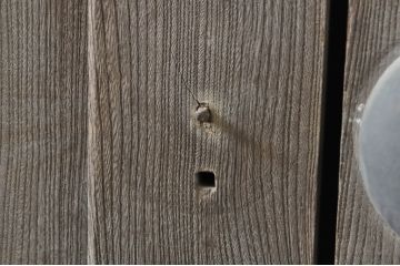アンティーク建具　特大!!　極厚!!　総欅(ケヤキ)材　存在感のある銅金具の門扉1対2枚セット(蔵戸、玄関戸、両開きドア、木製扉)(R-080330)