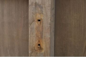 アンティーク建具　特大!!　極厚!!　総欅(ケヤキ)材　存在感のある銅金具の門扉1対2枚セット(蔵戸、玄関戸、両開きドア、木製扉)(R-080330)