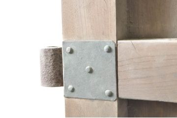 アンティーク建具　特大!!　極厚!!　総欅(ケヤキ)材　存在感のある銅金具の門扉1対2枚セット(蔵戸、玄関戸、両開きドア、木製扉)(R-080330)