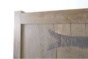 アンティーク建具　特大!!　極厚!!　総欅(ケヤキ)材　存在感のある銅金具の門扉1枚(蔵戸、玄関戸、両開きドア、木製扉)(R-080331)