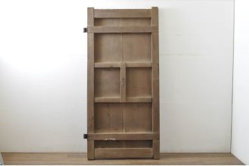 アンティーク建具　特大!!　極厚!!　総欅(ケヤキ)材　存在感のある銅金具の門扉1枚(蔵戸、玄関戸、両開きドア、木製扉)(R-080331)