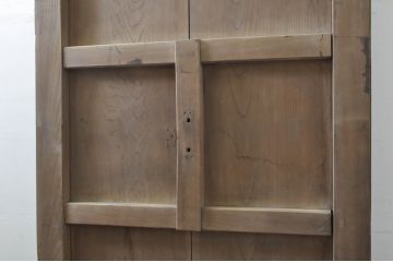 アンティーク建具　特大!!　極厚!!　総欅(ケヤキ)材　存在感のある銅金具の門扉1枚(蔵戸、玄関戸、両開きドア、木製扉)(R-080331)