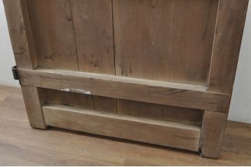 アンティーク建具　特大!!　極厚!!　総欅(ケヤキ)材　存在感のある銅金具の門扉1枚(蔵戸、玄関戸、両開きドア、木製扉)(R-080331)