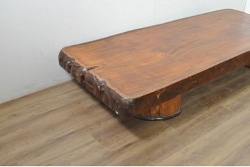 和製ビンテージ　巨大!!　極厚天板!!　総欅(ケヤキ)材　天板幅約243cm、総重量約240kgの高級材を贅沢に使った一枚板の座卓(ローテーブル、センターテーブル、リビングテーブル、ヴィンテージ)(定価約350万円)(R-080335)