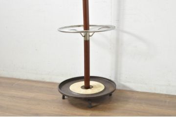 和製ビンテージ　ミッドセンチュリースタイルにぴったりのおしゃれな帽子掛け付き傘立て(ポールハンガー、ハットスタンド、洋服掛け、コートハンガー、ハンガーラック、店舗什器、ヴィンテージ)(R-080339)