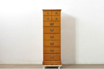 中古　美品　横浜クラシック家具　ダニエル(daniel)　アーリーアメリカンシリーズ　A-115　エレガントな意匠が素敵なチェストテン(縦型チェスト、ハイチェスト、多段チェスト、サイドチェスト、引き出し)(R-080342)