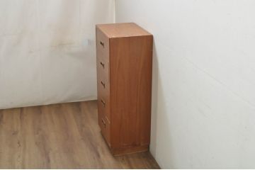 和製ビンテージ　チーク材　しっかりとした作りの小振りな縦型チェスト(多段チェスト、サイドチェスト、引き出し、ヴィンテージ )(R-080354)
