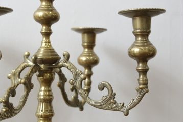 中古　ハンドメイド　最高級品!!　真鍮(しんちゅう)鋳造品　気品あふれるファイブアームのトールキャンドルスタンド2台セット(燭台、ろうそく立て)(定価約55万円)(R-080357)