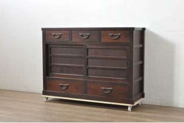 中古　美品　落ち着いた色合いが大人な雰囲気を醸し出す水屋箪笥サイドボード(食器棚、サイドキャビネット、収納棚、戸棚、引き出し)(R-080372)
