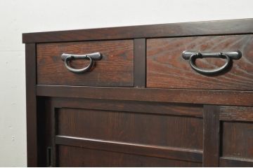 中古　美品　落ち着いた色合いが大人な雰囲気を醸し出す水屋箪笥サイドボード(食器棚、サイドキャビネット、収納棚、戸棚、引き出し)(R-080372)