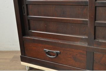 中古　美品　落ち着いた色合いが大人な雰囲気を醸し出す水屋箪笥サイドボード(食器棚、サイドキャビネット、収納棚、戸棚、引き出し)(R-080372)