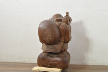 和製アンティーク　時代物!!　特大!!　欅(ケヤキ)材　在銘　作家物　恵比寿様と大黒様のセット(置物、ディスプレイ、木彫り、置き物)(R-080382)