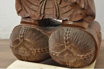 和製アンティーク　時代物!!　特大!!　欅(ケヤキ)材　在銘　作家物　恵比寿様と大黒様のセット(置物、ディスプレイ、木彫り、置き物)(R-080382)