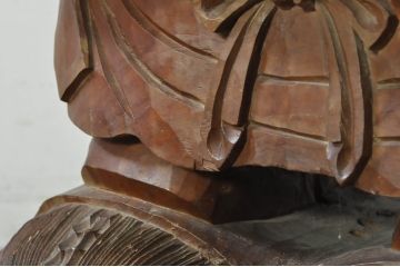 和製アンティーク　時代物!!　特大!!　欅(ケヤキ)材　在銘　作家物　恵比寿様と大黒様のセット(置物、ディスプレイ、木彫り、置き物)(R-080382)