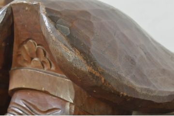 和製アンティーク　時代物!!　特大!!　欅(ケヤキ)材　在銘　作家物　恵比寿様と大黒様のセット(置物、ディスプレイ、木彫り、置き物)(R-080382)