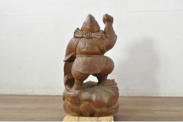 和製アンティーク　時代物!!　特大!!　欅(ケヤキ)材　在銘　作家物　恵比寿様と大黒様のセット(置物、ディスプレイ、木彫り、置き物)(R-080382)