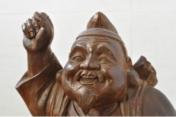 和製アンティーク　時代物!!　特大!!　欅(ケヤキ)材　在銘　作家物　恵比寿様と大黒様のセット(置物、ディスプレイ、木彫り、置き物)(R-080382)