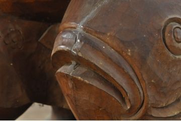 和製アンティーク　時代物!!　特大!!　欅(ケヤキ)材　在銘　作家物　恵比寿様と大黒様のセット(置物、ディスプレイ、木彫り、置き物)(R-080382)