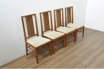 中古　美品　ウォールナット材　ロックストーン(ROCK STONE)　PM116 A&C　シンプルなデザインが取り入れやすいダイニングチェア4脚セット(サイドチェア、アームレスチェア、椅子、イス、バラ売り可能)(定価4脚で約32万円)(R-080388)