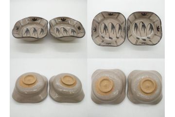 十三代 中里太郎右衛門　絵唐津　平向付　約14cm　4.6寸/黄唐津　割山椒向付　約12cm　4寸　落ち着いた味わい深い向付11客セット(花、深皿、深鉢、和皿、和食器、共箱付き、四寸六分、四寸)(R-080398)