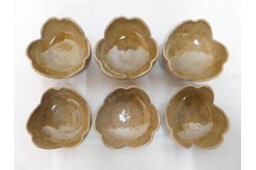 十三代 中里太郎右衛門　絵唐津　平向付　約14cm　4.6寸/黄唐津　割山椒向付　約12cm　4寸　落ち着いた味わい深い向付11客セット(花、深皿、深鉢、和皿、和食器、共箱付き、四寸六分、四寸)(R-080398)