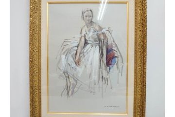真作　吉野谷幸重　「踊り子」　10P(10号)　紙油彩画　絵画(一水会会員、人物画、女性、バレリーナ、肉筆、サイン入り、額装、タトウ箱付き)(R-080399)