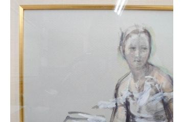真作　吉野谷幸重　「踊り子」　10P(10号)　紙油彩画　絵画(一水会会員、人物画、女性、バレリーナ、肉筆、サイン入り、額装、タトウ箱付き)(R-080399)